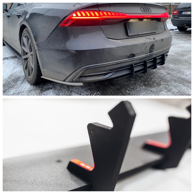 Rear Bumper diffuser addon with ribs / fins For SE Audi A7 4K for towing hitch