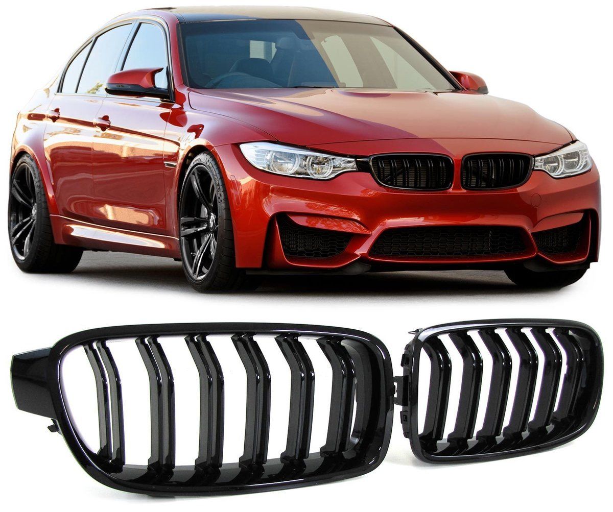 Front Grilles Kidney for BMW 3 F30 / F31 Double Stripe M Design Piano Black