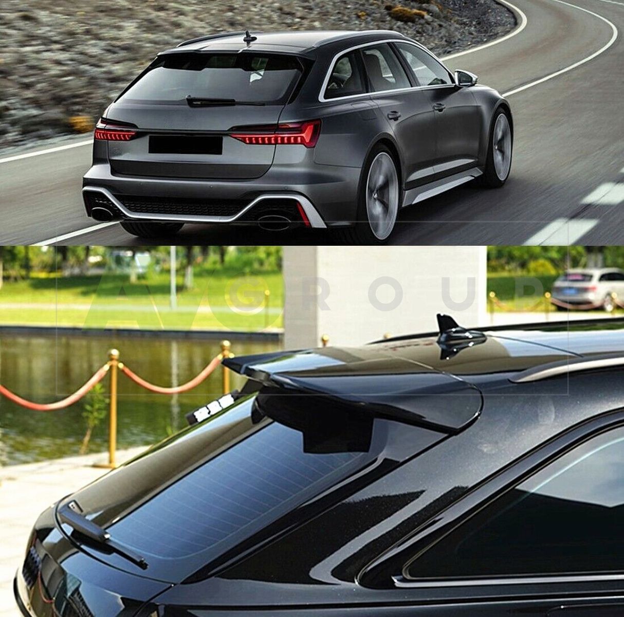 RS style rear trunk roof spoiler for Audi A6 C8 S6 Avant ALLROAD Black gloss