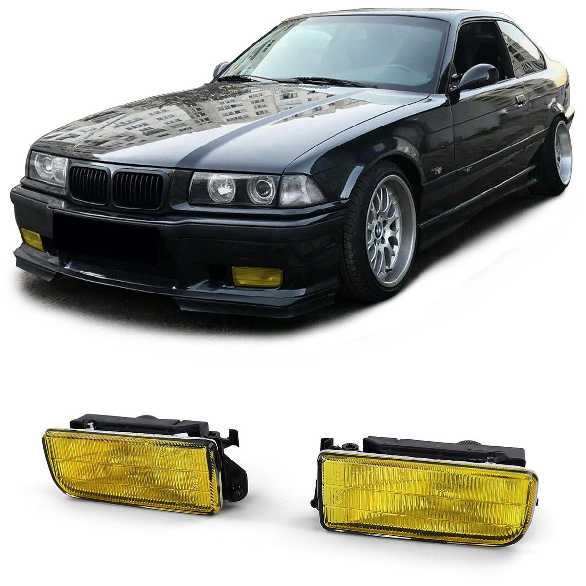 Yellow fog lights set with Supporting frame for BMW E36 91-98 All Models