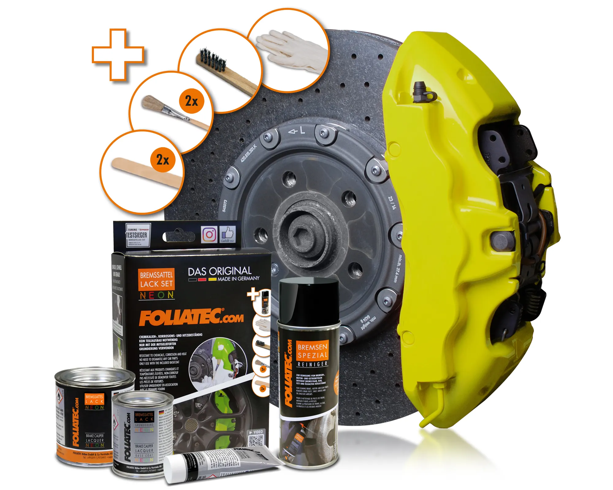 Foliatec NEON YELLOW Brake Caliper Lacquer Set