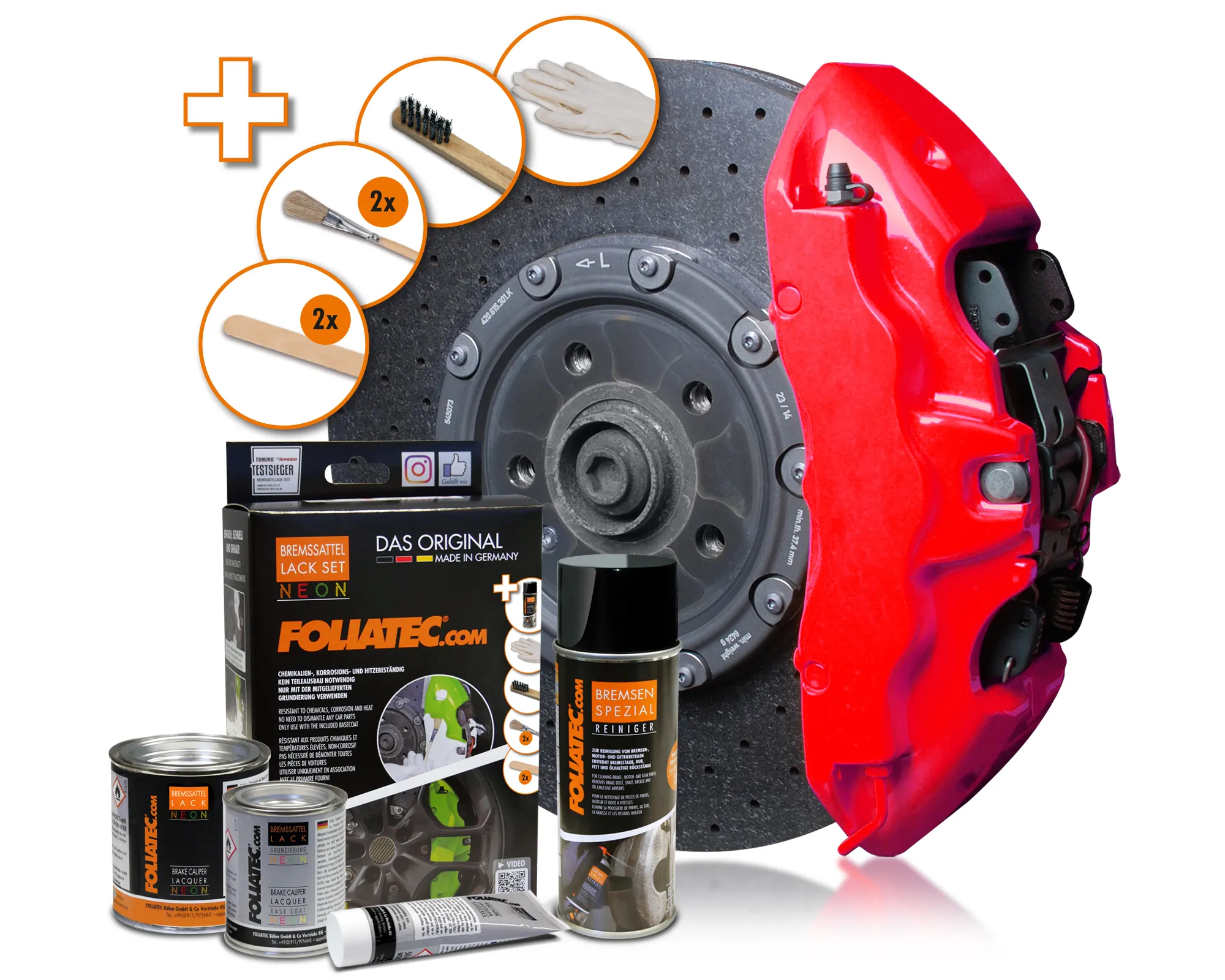 Foliatec NEON RED Brake Caliper Lacquer Set