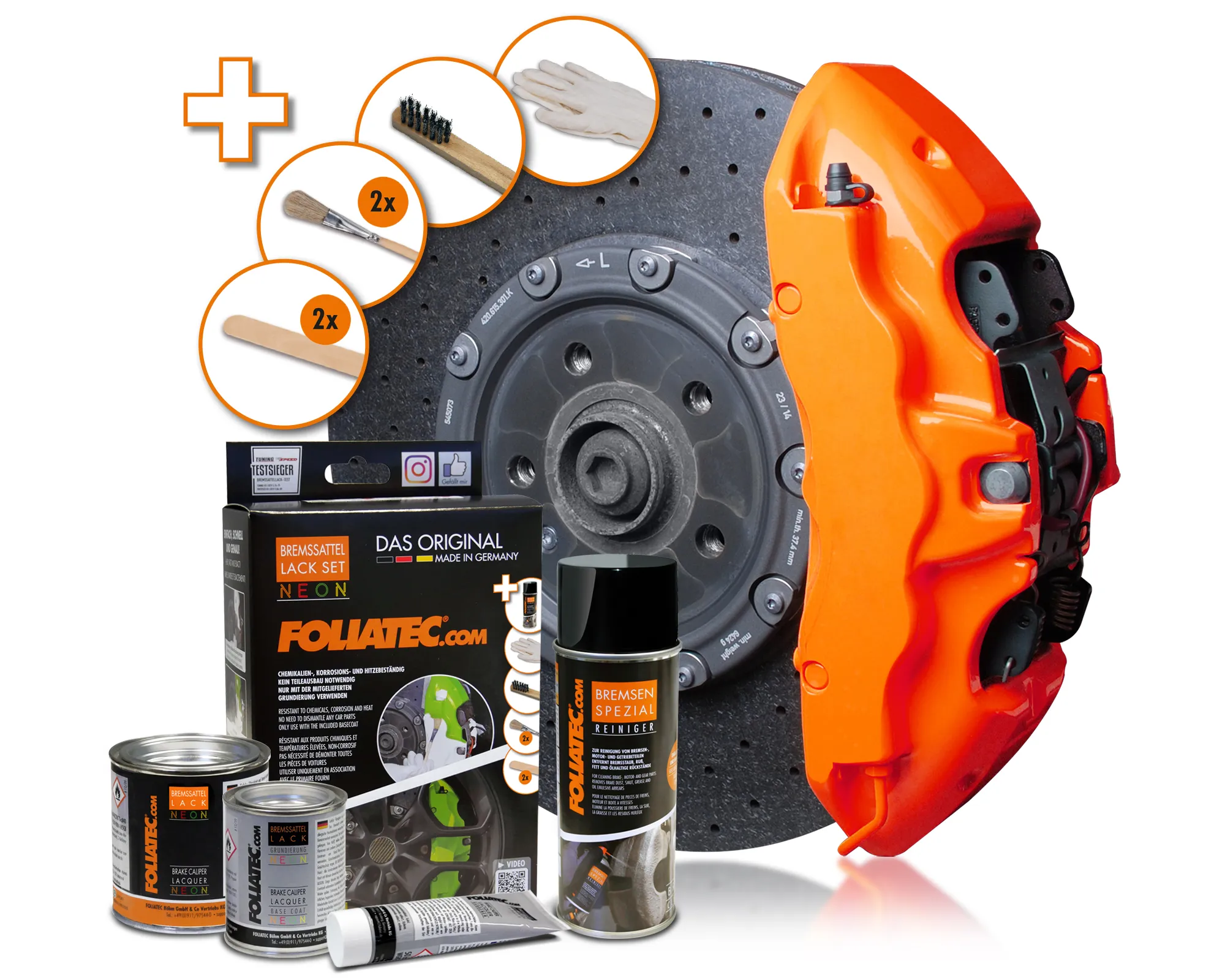 Foliatec NEON ORANGE Brake Caliper Lacquer Set