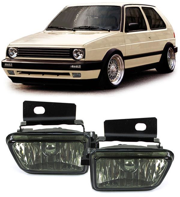 Smoked fog lights set with bracket for VW Golf 2 / Jetta MK2