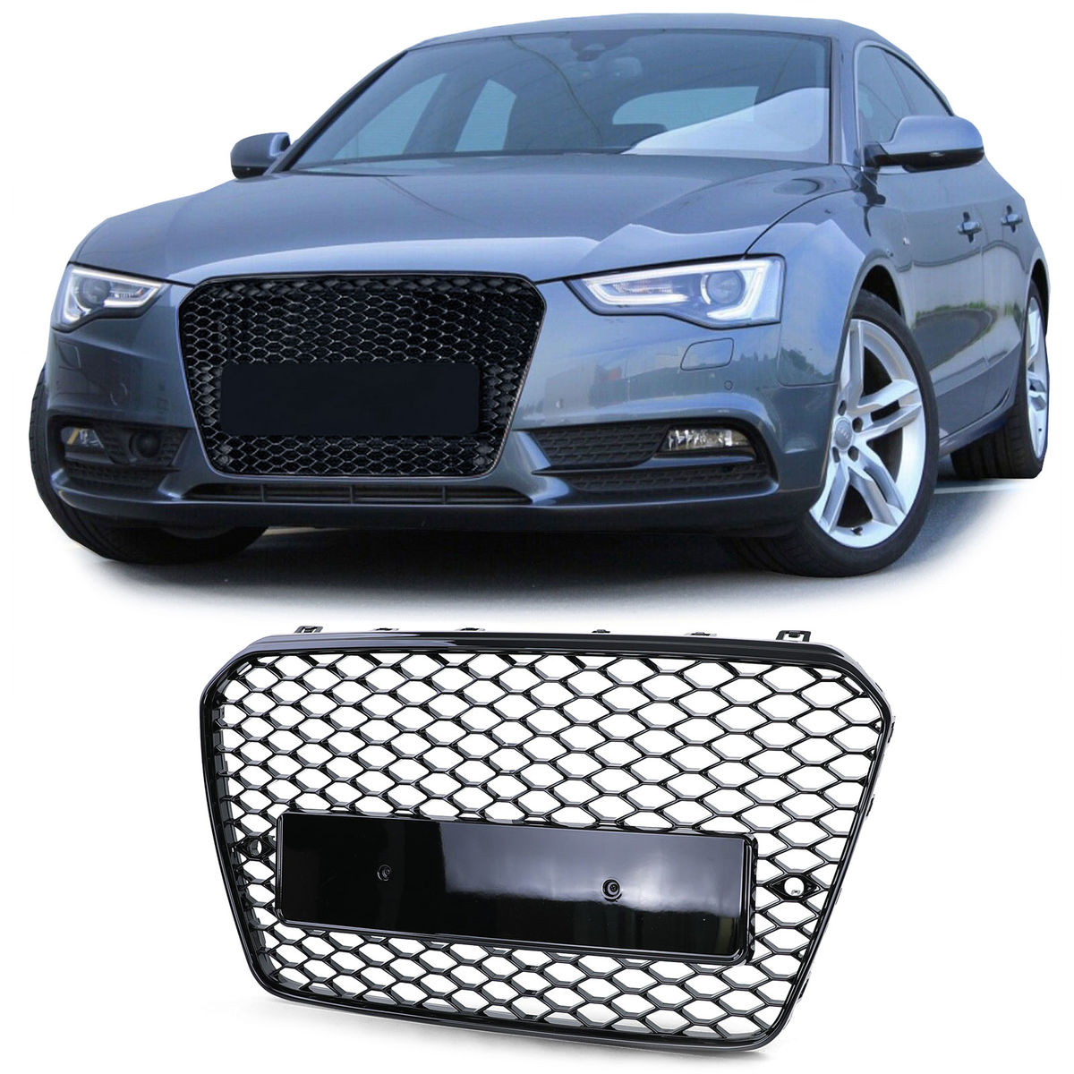 RS5 Look Front Honeycomb Grill for Audi A5 B8 8T 2011-2016 BLACK GLOSS