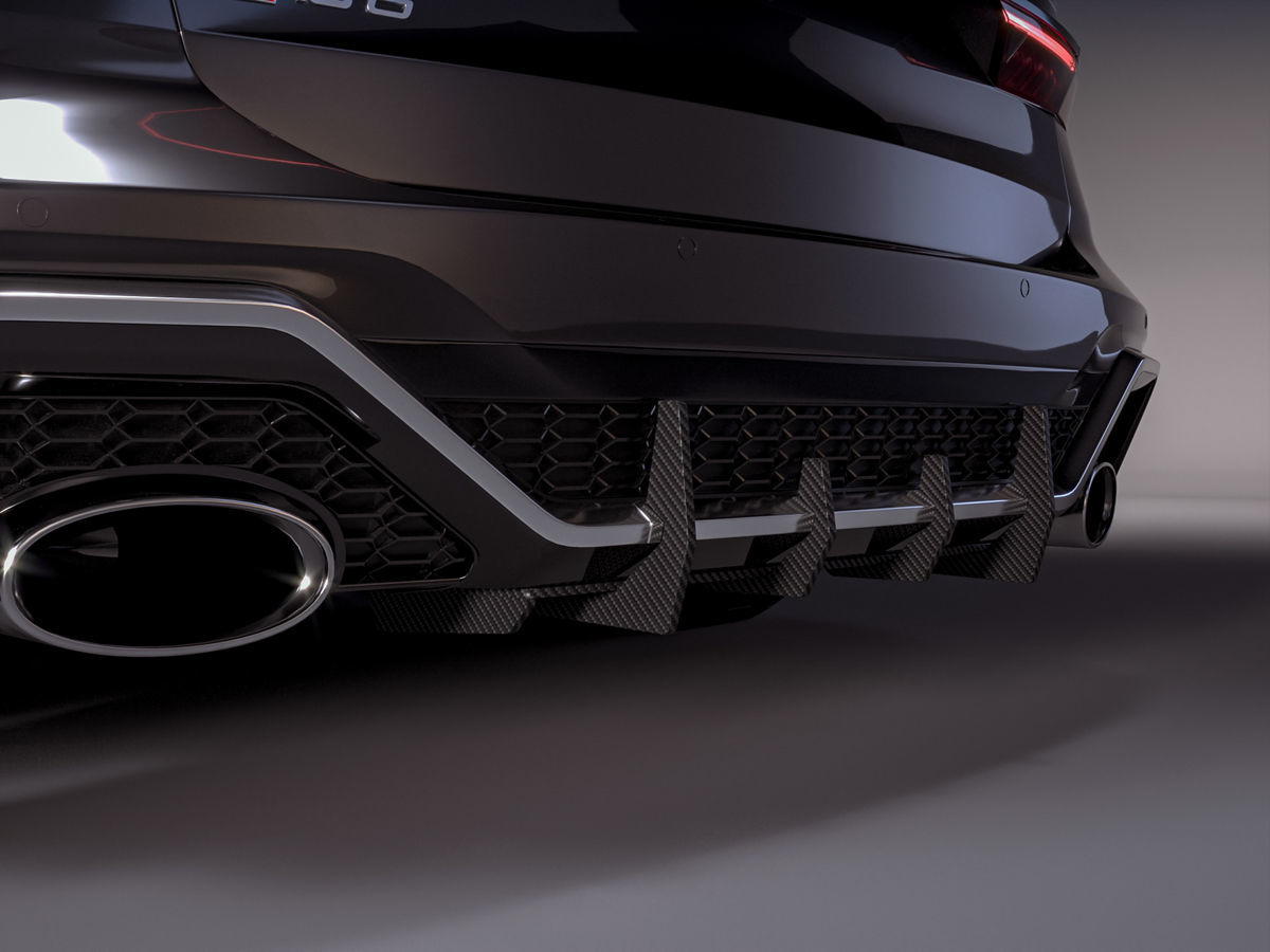 Performance Rear Bumper diffuser addon with carbon ribs / fins For Audi RS6 C8