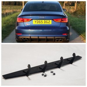 Aizmugurējā bampera apakšējā difuzora papildinājums ar ribām priekš Audi A3 S3 8V