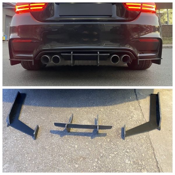 Rear Bumper diffuser addon with ribs / fins For BMW M4 F82 F83 14-19