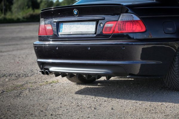 Rear Bumper lower diffuser addon with ribs / fins for BMW 3 E46 Black gloss