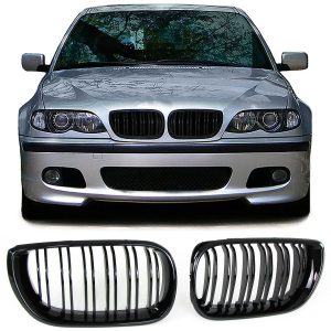 Front Grilles Kidney for BMW 3 E46 Sedan / Touring 2001-2005 Double Stripe M3 Design Piano Black