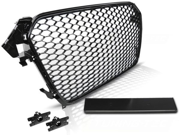 RS4 Look Front Honeycomb Grill for Audi A4 / S4 B8 2012-2016 BLACK GLOSS