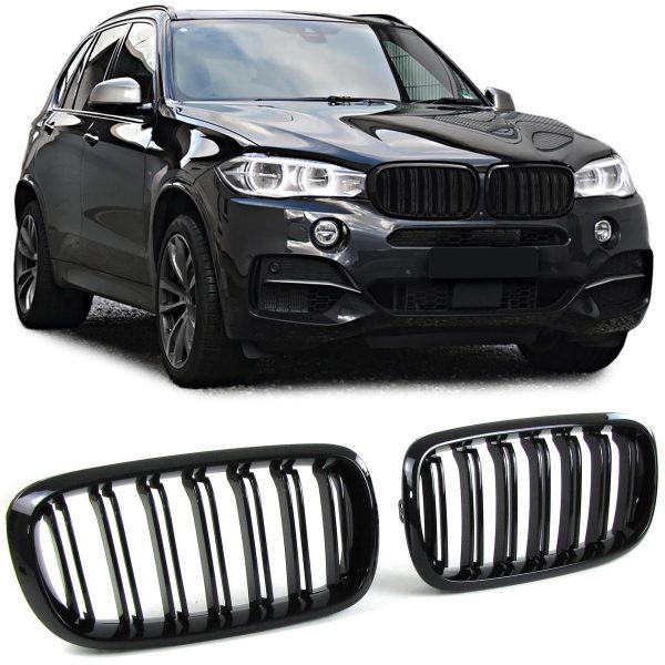 Front Grilles Kidney for BMW X5 F15 / X6 F16 2013-2018 Double Stripe Piano Black