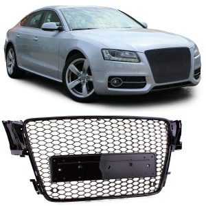 RS5 Look Front Honeycomb Grill for Audi A5 B8 8T 2007-2011 BLACK GLOSS