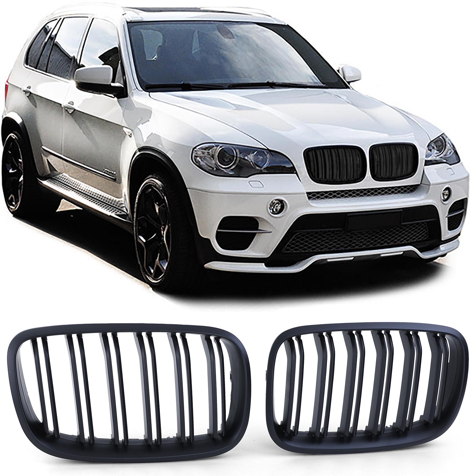 Front grilles kidney for BMW X5/X6 E70/E71 07-14 Double Stripe M Design Black matt