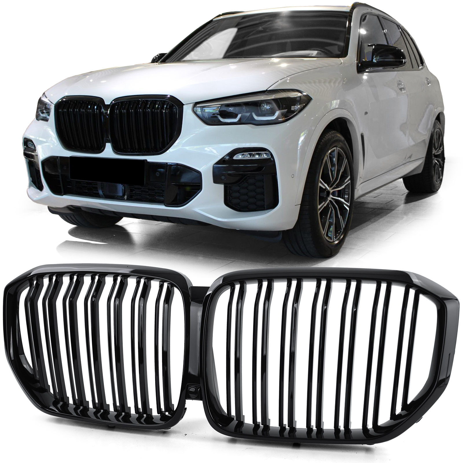 Front grill kidney X5M style with double strip for BMW X5 G05 Black gloss