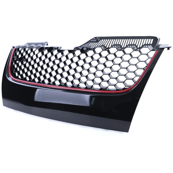 GTI front grill without emblem for VW Golf V MK5 Black Gloss with red strip