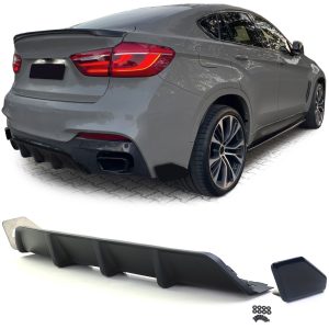 Performance rear bumper diffuser and side flaps for BMW X6 F16 14-19 ABS Matt