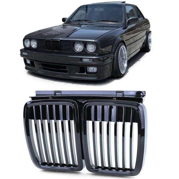 Front grilles kidney for BMW 3 E30 Black gloss